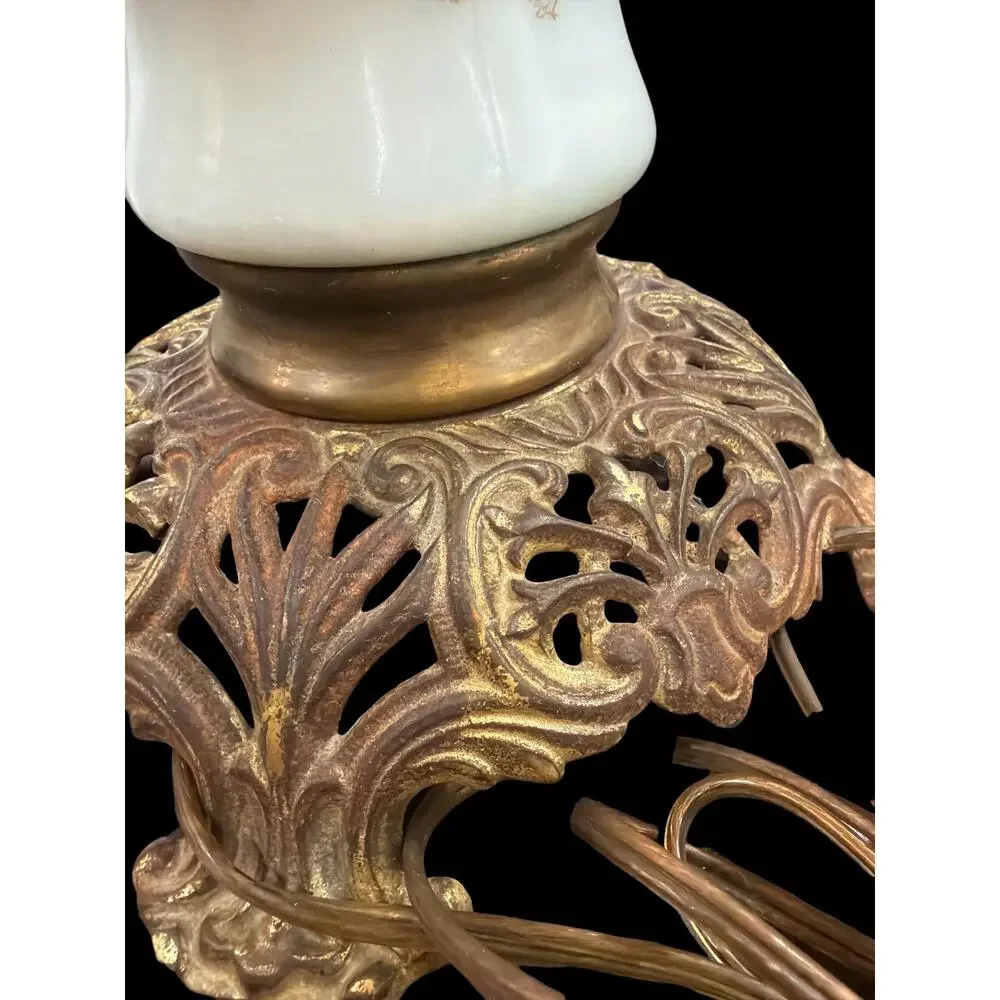 Antique Gone With the Wind Lamp Hand Painted Floral Globe Electrified 25